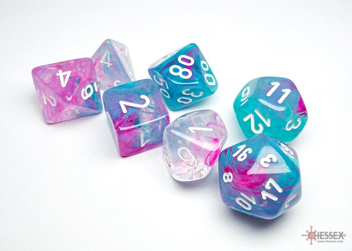 Nebula Wisteria/white Luminary Polyhedral 7-Dice Set