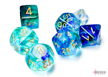 Nebula Oceanic/gold Luminary Polyhedral 7-Dice Set