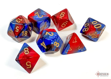 Gemini Blue-Red/gold Polyhedral 7-Dice Set