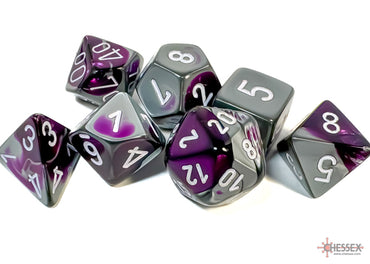 Gemini Purple-Steel/white Polyhedral 7-Dice Set