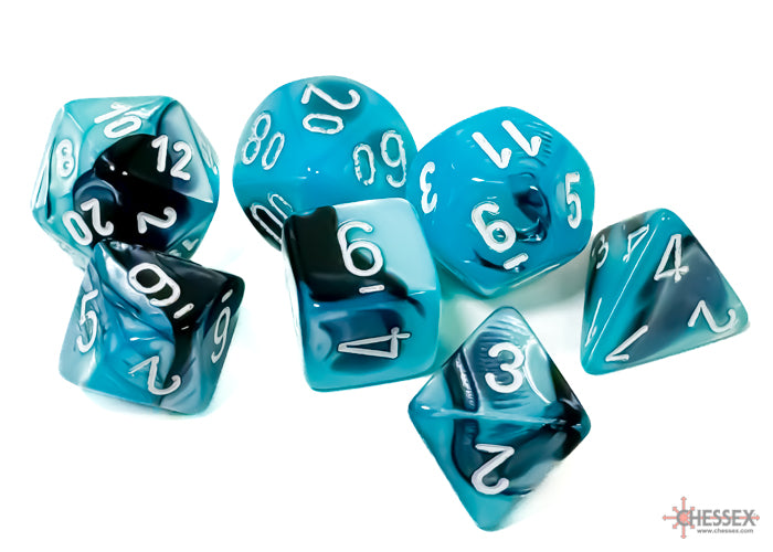 Gemini Black-Shell/white Polyhedral 7-Dice Set