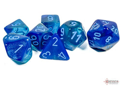 Gemini Blue-Blue/light blue Luminary Polyhedral 7-Dice Set