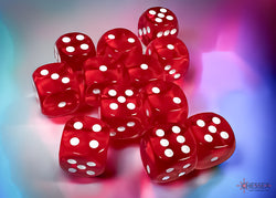 Translucent Red/white 16mm d6 Dice Block (12 dice)