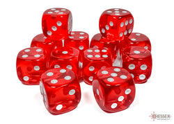 Translucent Red/white 16mm d6 Dice Block (12 dice)