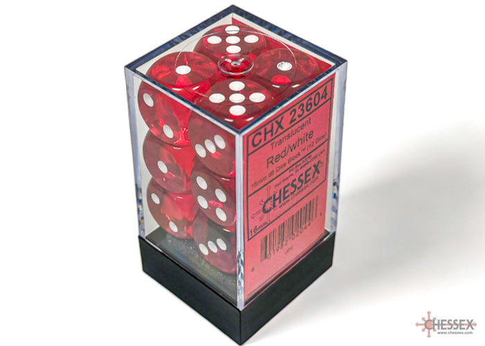 Translucent Red/white 16mm d6 Dice Block (12 dice)