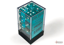 Translucent Teal/white 16mm d6 Dice Block (12 dice)