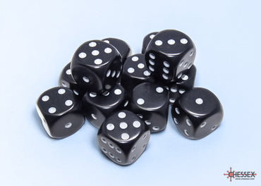 Opaque Black/white 16mm d6 Dice Block (12 dice)