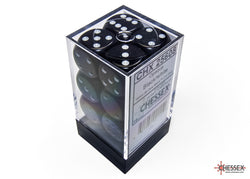 Opaque Black/white 16mm d6 Dice Block (12 dice)