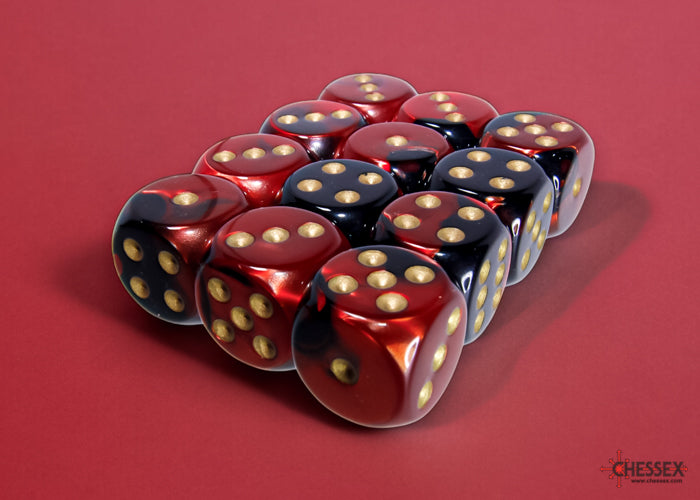 Gemini Black-Red/gold 16mm d6 Dice Block (12 dice)