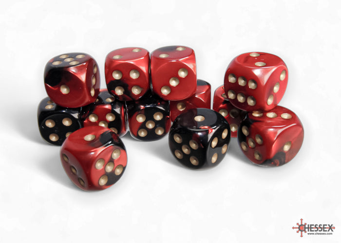 Gemini Black-Red/gold 16mm d6 Dice Block (12 dice)