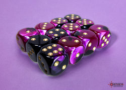 Gemini Black-Purple/gold 16mm d6 Dice Block (12 dice)