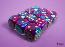 Gemini Purple-Teal/gold 16mm d6 Dice Block (12 dice)