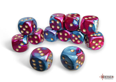 Gemini Purple-Teal/gold 16mm d6 Dice Block (12 dice)