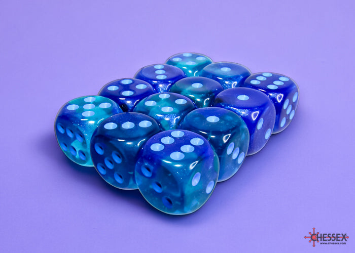 Gemini Blue-Blue/light blue Luminary 16mm d6 Dice Block (12 dice)