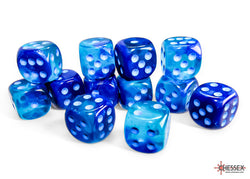 Gemini Blue-Blue/light blue Luminary 16mm d6 Dice Block (12 dice)