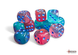 Gemini Gel Green-Pink/blue Luminary 16mm d6 Dice Block (12 dice)