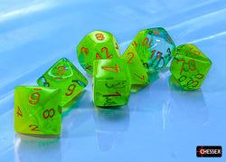 Gemini Plasma Green-Teal/orange Luminary Polyhedral 7-Dice Set