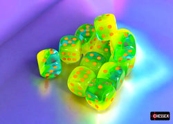 Gemini Plasma Green-Teal/orange Luminary 16mm d6 Dice Block (12 dice)