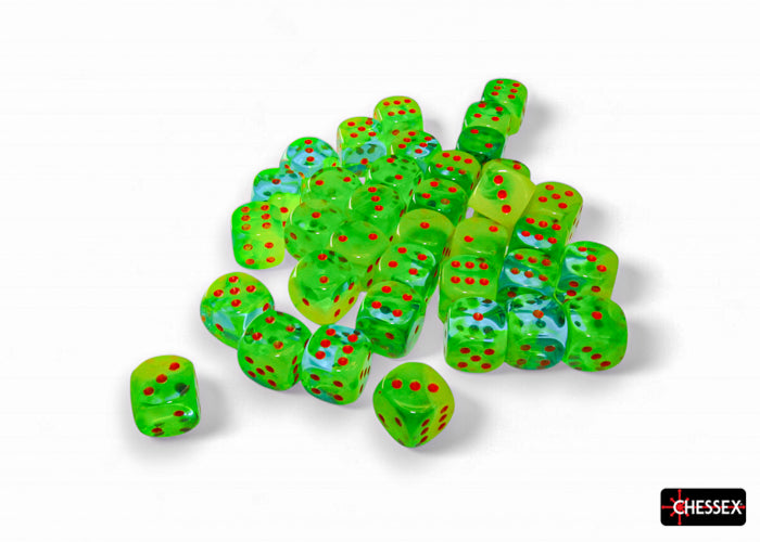 Gemini Plasma Green-Teal/orange Luminary 12mm d6 Dice Block (36 dice)