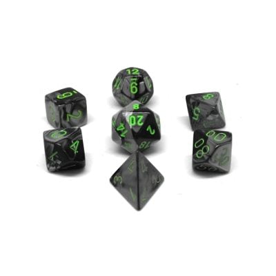 Chessex: Gemini Mini 7 Die Set Black Grey Green