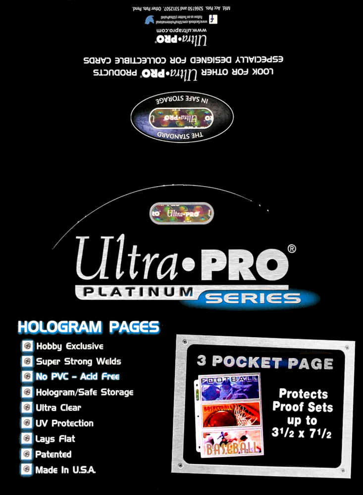 Ultra PRO: Platinum Hologram 3-Pocket Pages - 3-Holes (3.5" x 7.5" / 100-Pack)